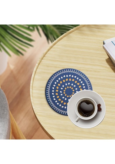 Homyl Tezgah Ev Yemek Masası Için Yuvarlak Placemat Çapı 10cm Koyu Mavi