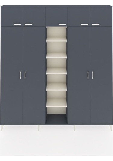 Arges Dolap 12 Raflı 9 Kapaklı 2 Askılı 220x30x243 Antrasit-antrasit/aytaşı Antrasıt/aytası