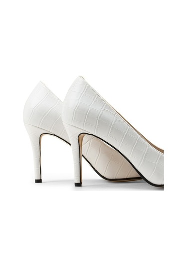 Deery Beyaz Kroko Kadın Stiletto Beyaz