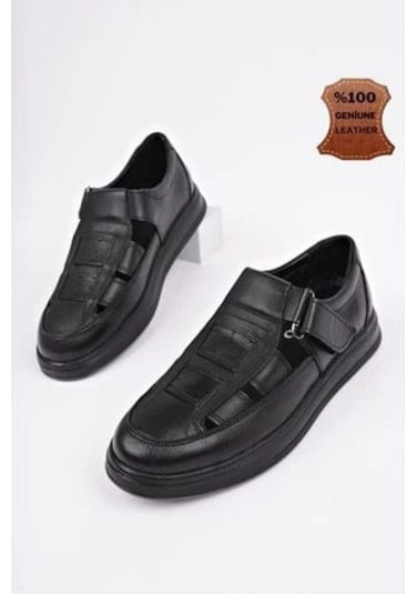 Scoperta Hakiki Deri Günlük Erkek Sandalet Ayakkabı Siyah