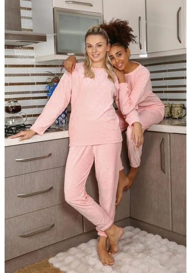 Giyim Kadın Kadife Pijama Takım Pembe Pembe