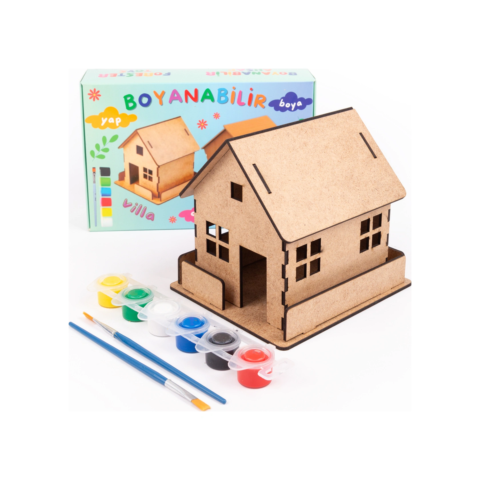 Ahşap Oyuncak Ev Boyama Seti, Ahşap Boyama Evi, Ahşap Oyuncak Yapboz Ev