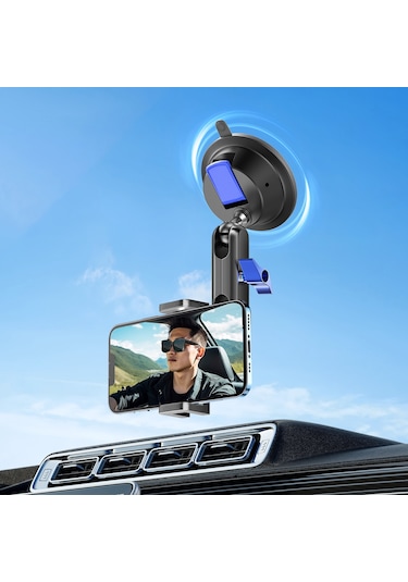 Leezsing Araç İçin 360 Dönebilen Çift Başlı Emici Telefon Tutucu - Tüm Telefonlara Uyumlu