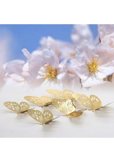 Geeksen Altın 3d Kelebek Duvar Sticker Seti 12 Adet - Dıy Dekoratif Taçlandırma, Yatak Odası, Düğün, Parti Ve Fotoğraf Arka Planı İçin Kaldırılabilir Altın