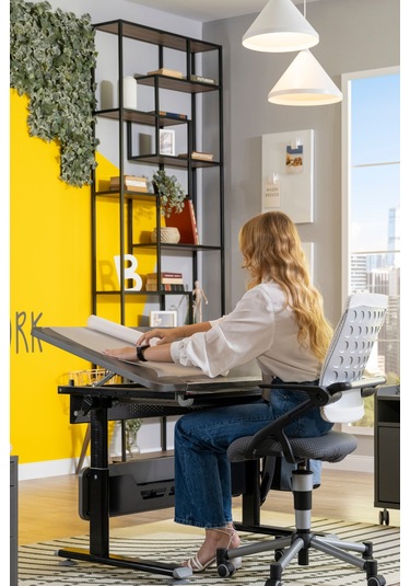 Vega Standart Yükseklik Ve Eğim Ayarlı, Çekmeceli Bilgisayar Ve Ofis Masası, Çalışma Masası Antrasit Gri