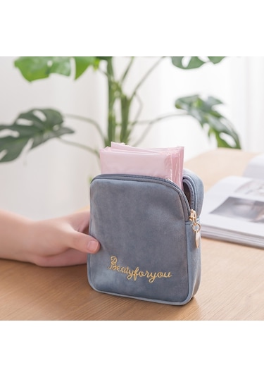 Peluş Bez Sıhhi Peçete Saklama Çantası Hijyenik Ped Saklama Çantası Tavuskuşu Mavisi Çok Renkli