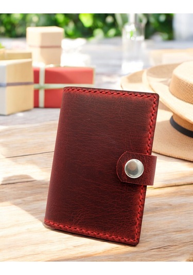 Cronder Hakiki Deri Şeffaf Bölmeli Kartlık Cüzdan Kırmızı