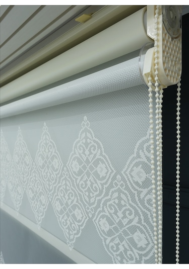 Çift Mekanizmalı Tül+stor Güneşlik Perde Çiftli Sistem - 2 Perde Tek Ürün Ekru