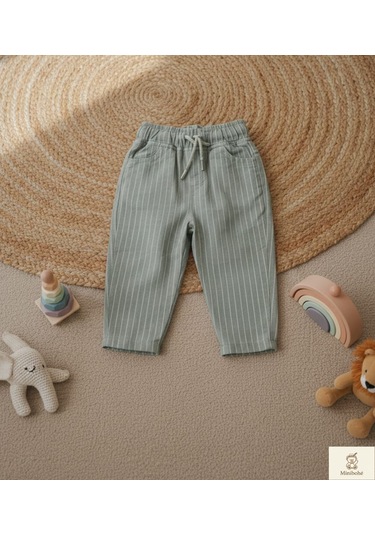 Minibohe Erkek Bebek & Çocuk Çizgili Pantolon Stone Açık Haki