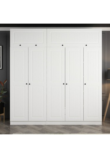 Minar Kale 5 Mebran Kapaklı 2 İç Çekmeceli Dolap Ve Yüklük Beyaz 255cm Beyaz