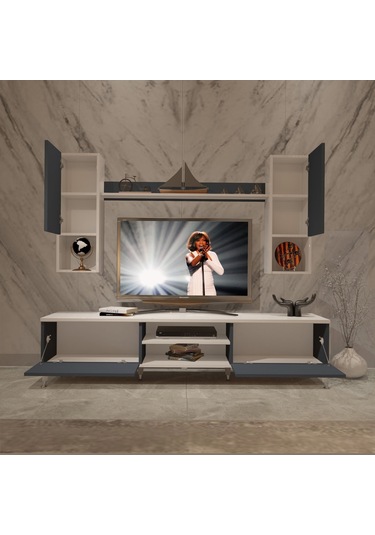 Decoraktiv Eko 5da Mdf Dvd Silver Tv Ünitesi Tv Sehpası Beyaz - Antrasit