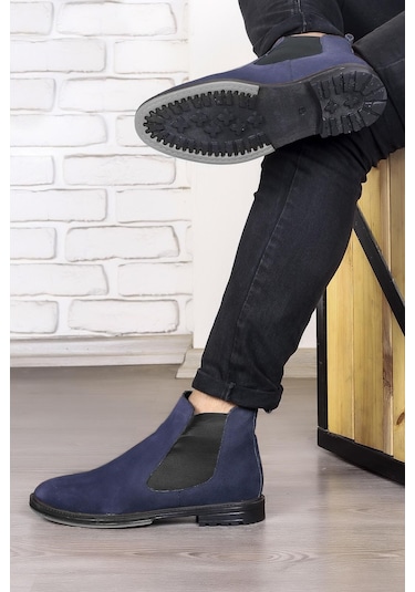 Ducavelli York Hakiki Deri Süet Kaydırmaz Taban Chelsea Günlük Bot Lacivert