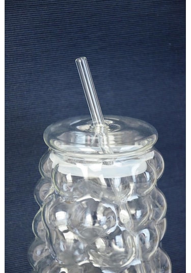 Mien Üzüm Desen Bubble Borosilikat Cam Pipetli Bardak 1 Litre Şefaf