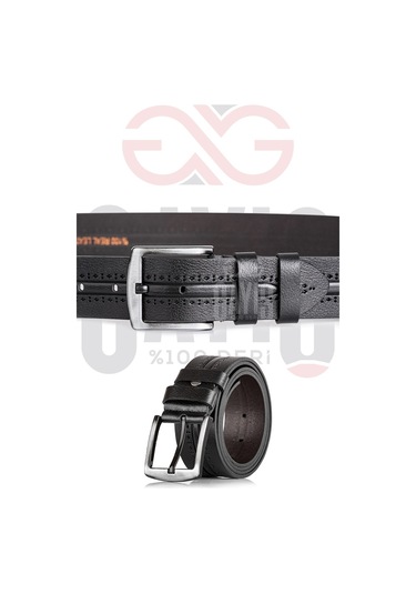 Özel Oval Kutulu Hakiki Manda Derisi Siyah Desenli Kot Pantolon Kemeri Hediyelik Çeyizlik Kemer Siyah