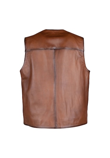 Tamer Tanca Erkek Hakiki Deri Taba Yelek Deri Mont 1042 Y03 Erk Derı Yelek Sk24/25 Taba Zıg Taba