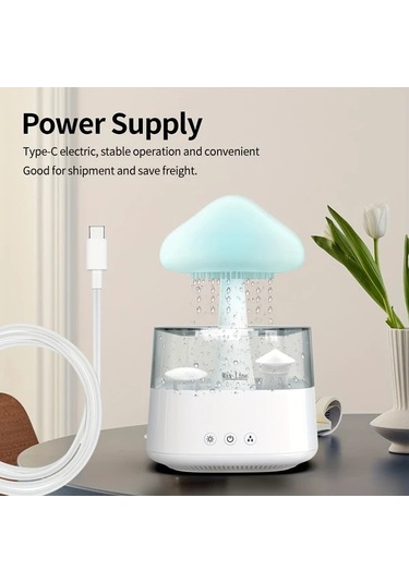 Motion003 7 Renk Degisen Led Gece Isikli Uzaktan Kumanda Beyaz Gurlutu Yagmur Nemlendirici Aromaterapi Makinesi