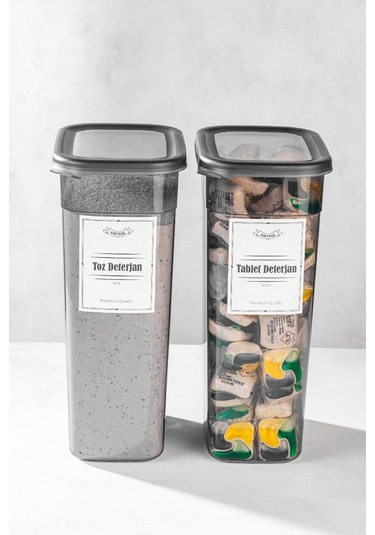 Vienev Etiketli 2 Adet Toz Ve Tablet Deterjan Saklama Kutusu Deterjan Saklama Kabı 3,2 Litre