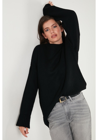 Lela Regular Fit Bisiklet Yaka Basic Triko Bayan Kazak 4616213 Siyah