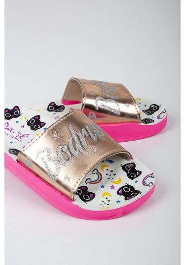 Kız Çocuk Minik Kedi Temalı Bodrum Yazılı Terlik-5793-sarı Sarı