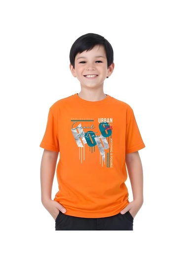 Hope Baskılı Erkek Çocuk Yuvarlak Yaka Kısa Kollu T-shirt Turuncu