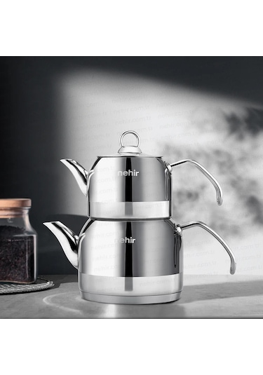 Nehir Lotus Midi Orta Boy Paslanmaz Çelik 1.0-1.9 Lt. Çaydanlık Takımı Gri