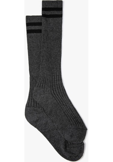 Koton Uzun Soket Çorap Şerit Detaylı Dokulu Antrasit 4wak80563aa 4WAK80563AA931 Antrasit