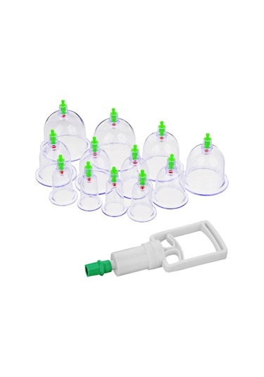 12li Kupa Çekme Vakumlu Masaj Aleti Hacamat Seti Selülit Cihazı Şeffaf