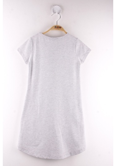Toontoy Kız Çocuk I Want It All Baskılı Elbise Gri Melanj