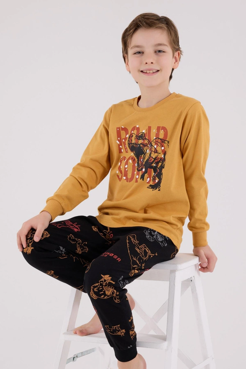 Rolypoly Erkek Çocuk Uzun Kol Pijama Takım Hardal-1867 Hardal