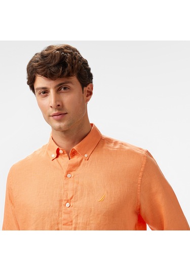 Nautica Erkek Turuncu Classic Fit Keten Gömlek Düz W55101t Turuncu