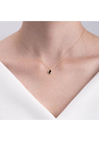 Smoky Taşlı Oval Çerçeveli Sade Minimal Tasarım Tarz 925 Ayar Gümüş Kolye