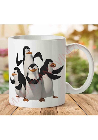 A2495 Penguen İki Tarafı Baskılı Kupa Bardak.jpg