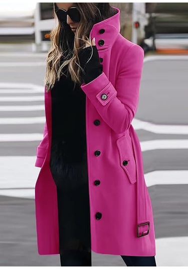 Kadın Sonbahar Ve Kış Büyük Beden Paltoları Gül Kırmızısı