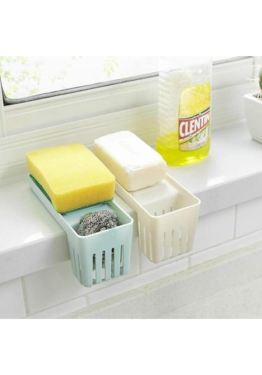 Mavi Mutfak Emme Lavabo Drenaj Rafı Kaşık Çatal Konteyner Tutucu Raf Fırça Asılı Sepet Mavi