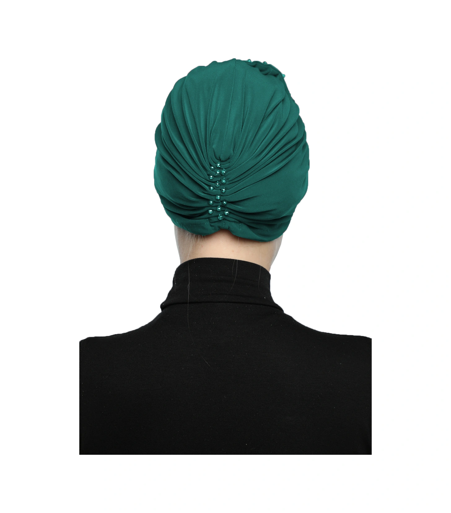 Kristal Yelpaze Taş Işlemeli Çift Taraflı Astarlı Yeşil Hazır Türban Tesettür Abiye Bone Yeşil