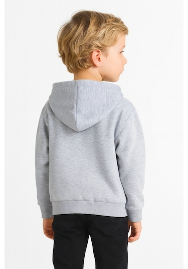 Kız - Erkek Çocuk Basic Fermuarlı Kalın 3 İplik Kışlık Okul Sweat Ak1815 Gri