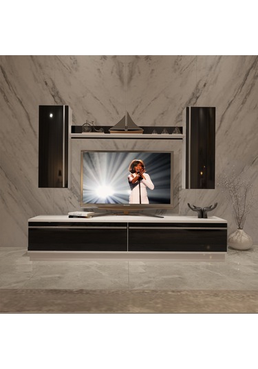 Decoraktiv Eko 5db Mdf Std Tv Ünitesi Tv Sehpası Beyaz - Siyah