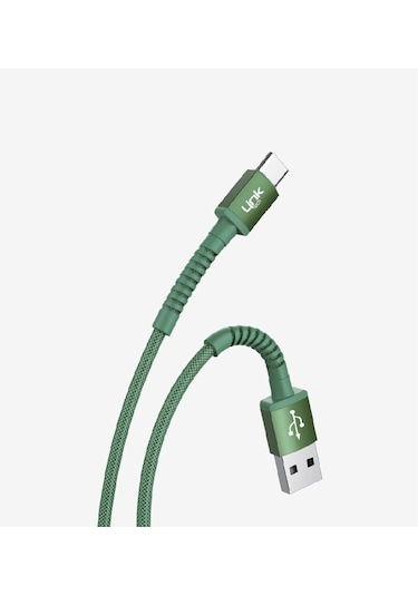 K552 Safe 3a Örgülü Metal Başlı Usb'den Type-c'ye Şarj Kablosu Yeşil
