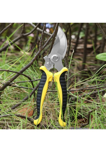 Hfambition Bahçe Budama Makasları Sk-5 Çelik Bıçaklı Ergonomik Silikon Saplı Manuel Giyotin 7.5 İnç Sarı-siyah Bitki Dal Kesici