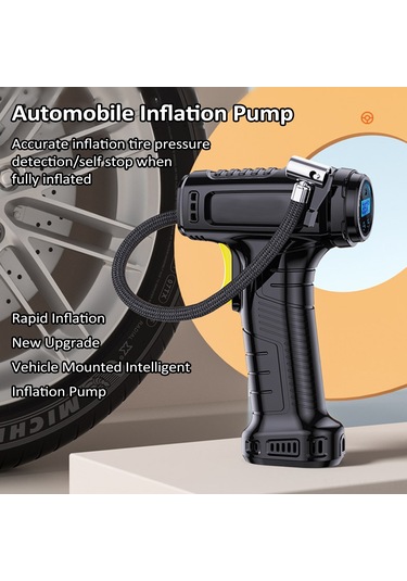 Wezone Araç Lastik Hava Pompa, Akıllı Dijital Ekranlı, Otomatik Durma, Led Işık, 4000mah Pil, 3 Fişli, El Tahliye, Ev Ve Araç Kullanıma Uygun, Siyah