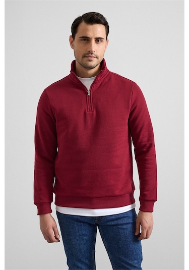 Süvari Koyu Bordo Regular Düz Yarım Balıkçı Yaka Sweatshirt Ssw2013700001-k09 Koyu Bordo