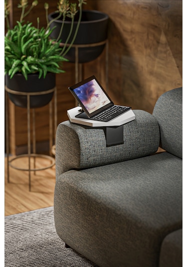 Zigon Sehpa Yan Sehpa Ayarlanabilir Tepsi Dekoratif Modern Tepsi Sekizgen Beyaz Beyaz