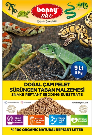 Bonny Nice Doğal Çam Pellet Sürüngen Taban Malzemesi 9 l x 3 Pk