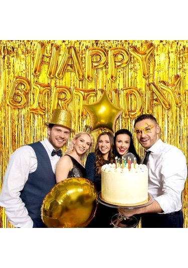 Ekstra Metalize Parlak Saçaklı Arka Fon Perde Gold Diğer