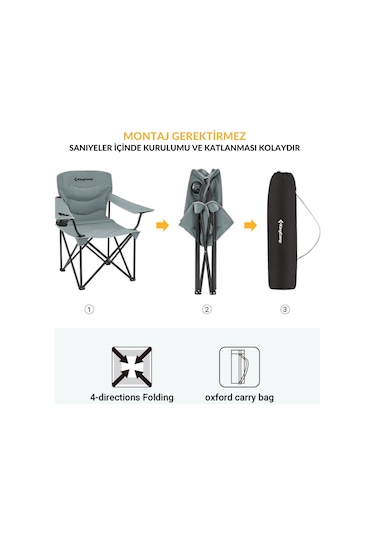 Kingcamp Juniper Ultra Konforlu & Takviyeli Kamp Sandalyesi Grey Gri