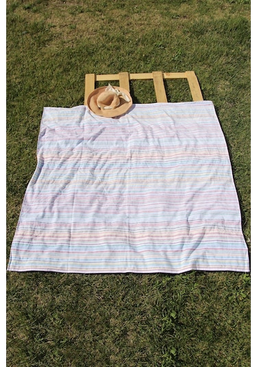 Outlet %100 Pamuk Çizgili 150x150 Plaj Havlusu Mavi