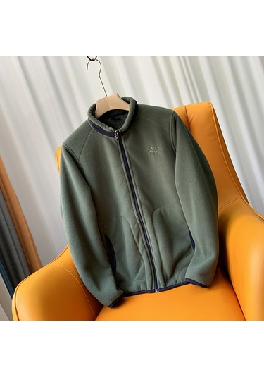 Erkek Kışlık Düz Renk Kuzu Derisi Kalın Ceket Yeşil
