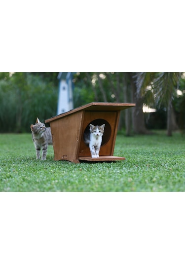 MANDU Ahşap Mini Kedi Evi (Yeni Doğan evi)