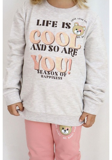 Breeze Kız Çocuk Eşofman Takım Simli Yazı Baskılı Sevimli Ayıcıklı 1.5-5 Yaş, Bej Melanj Bej Melanj Breeze Kız Çocuk Eşofman Takım Simli Yazı Baskılı Sevimli Ayıcıklı 1.5-5 Yaş, Bej Melanj Bej Melanj