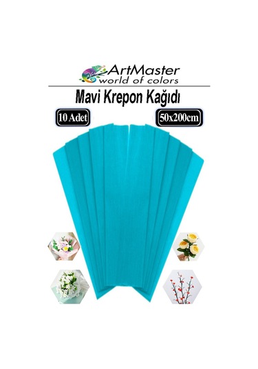 Krapon Kağıdı Mavi Renk 10 Adet 50x200 Cm Grapon Kağıdı 10'lu Okul Proje Sınıf Anaokulu Kreş Süsleme